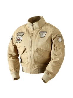 Autumn Zipper Patch Long Sleeve Jacket