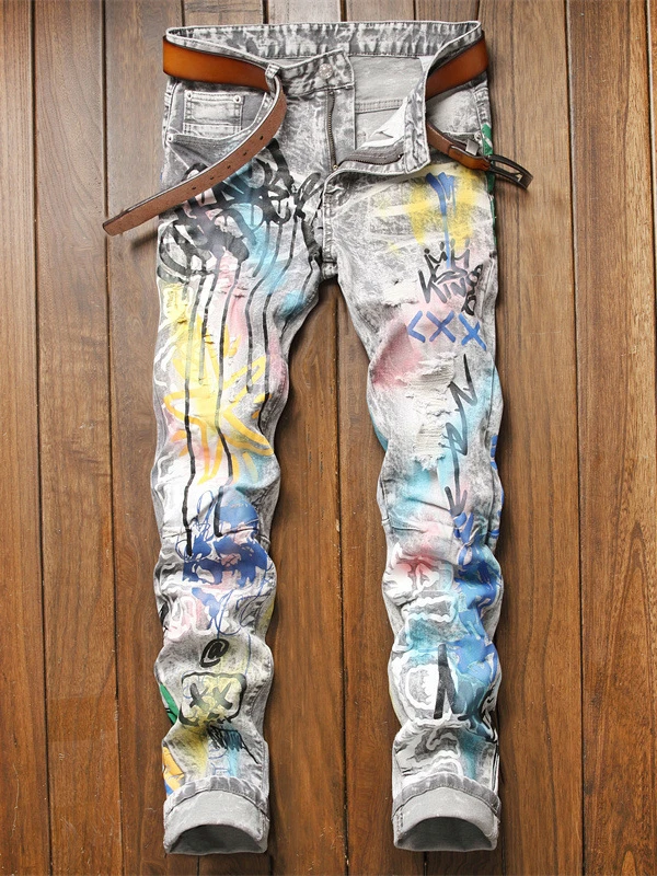 Funny Attractive Graffiti Abstract Long Men Jeans 3 Funny Attractive Graffiti Abstract Long Men Jeans
