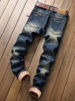 Hip Hop Stripped Plush Mid Waist Jeans Men -Active Vogue P 20211125124810695 598