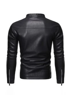 Outdoor Black Zipper Stand Collar Pu Jacket -Active Vogue P 20211202145816908 597