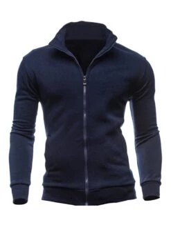 Outdoor Solid Front Zipper Long Sleeve Coat Men