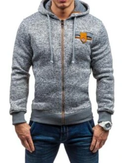 Fall Fashion Men Zipper Long Sleeve Hoodie Short Coat