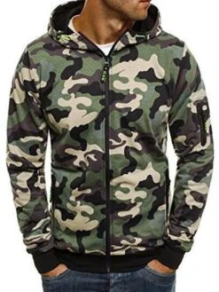 Fashion Camouflage Long Sleeve Hoodie Short Coat