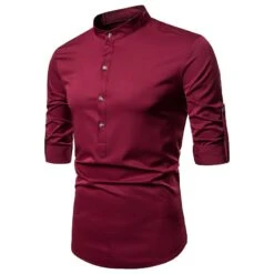 Simple Design Solid Stand Collar Long Sleeve Men Shirts -Active Vogue P 20220120165352411 412
