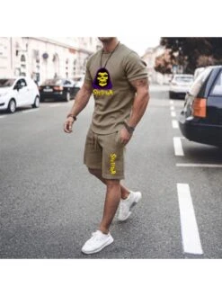 Casual Printing Men's Short Sleeve Shorts Set