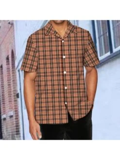 Men Casual Short Sleeve Plaid Shirt