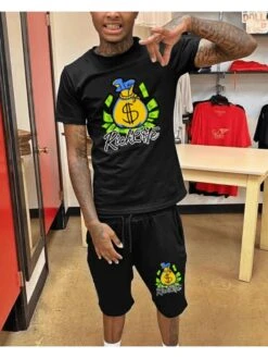 Leisure Men's Money Printed Two-Piece Shorts Sets