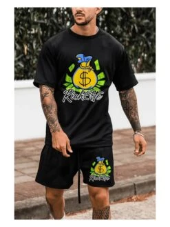 Leisure Men's Money Printed Two-Piece Shorts Sets -Active Vogue P 20220517161042897 756
