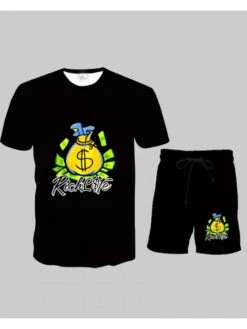 Leisure Men's Money Printed Two-Piece Shorts Sets -Active Vogue P 20220517161045244 444