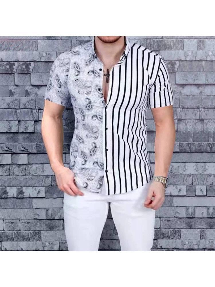 Fashion Striped Printed Patchwork Contrast Color Shirt 3 Fashion Striped Printed Patchwork Contrast Color Shirt