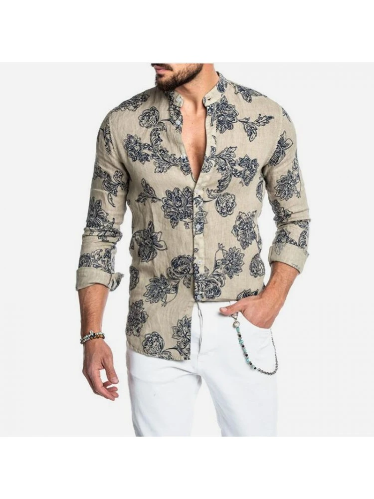 Leisure Style Flower Printing Long Sleeve Shirt 3 Leisure Style Flower Printing Long Sleeve Shirt