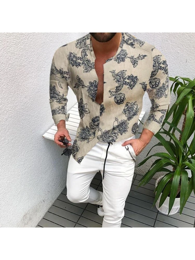 Leisure Style Flower Printing Long Sleeve Shirt 4 Leisure Style Flower Printing Long Sleeve Shirt - Image 2