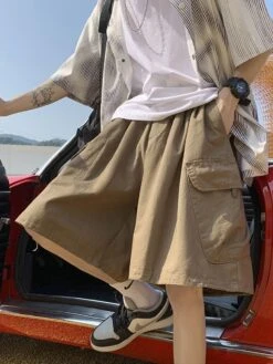 Vintage Pure Color Cityboy Shorts For Men