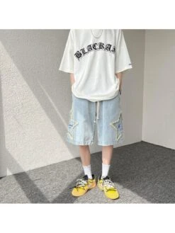 Leisure Denim Raged Hem Men's Five-point Pants