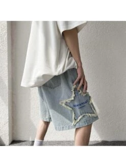 Leisure Denim Raged Hem Men's Five-point Pants -Active Vogue P 20220524031643531 673