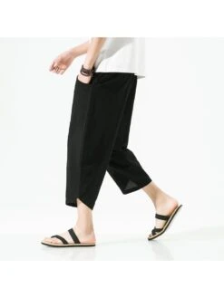 Summer Solid Drawstring Linen Casual Pants