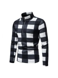 Fashion Standing Collar Zipper Plaid Men's Sweatshirt -Active Vogue P 20220628141259326 472
