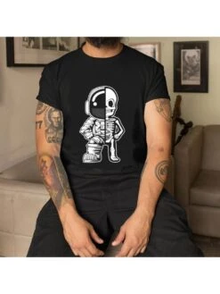 Summer Black Printed Short Sleeve Tees For Men