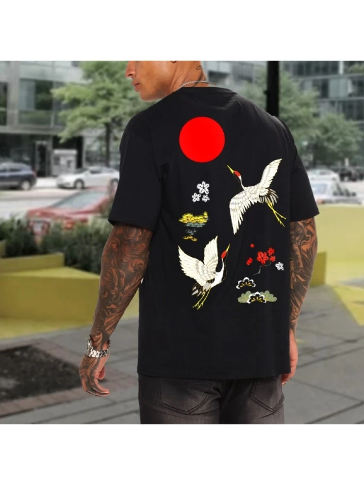 Crane Bird Pattern Summer Couple Tees 3 Crane Bird Pattern Summer Couple Tees