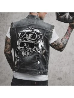 Men's Fashion Skull Printed Sleeveless Denim Vest