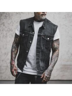 Men's Fashion Letter Skull Printed Denim Vest