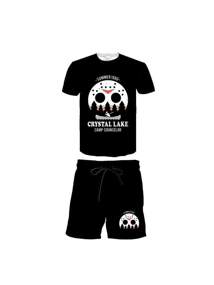 Casual Printed Black Matching 2piece Short Sets For Men 4 Casual Printed Black Matching 2piece Short Sets For Men - Image 2