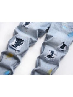 Light Blue Ripped Motorcycle Men Jeans -Active Vogue P 20220726094546142 108