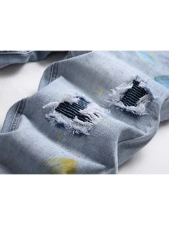 Light Blue Ripped Motorcycle Men Jeans -Active Vogue P 20220726094548527 471