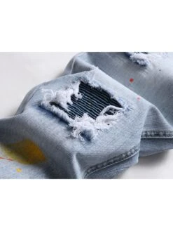 Light Blue Ripped Motorcycle Men Jeans -Active Vogue P 20220726094551030 164
