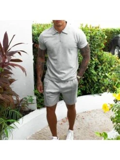 Men's Casual Pure Color Two-Piece Shorts Set