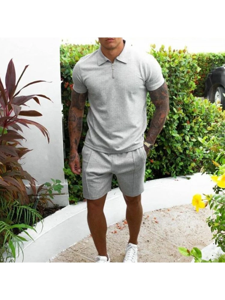 Men's Casual Pure Color Two-Piece Shorts Set 3 Men's Casual Pure Color Two-Piece Shorts Set