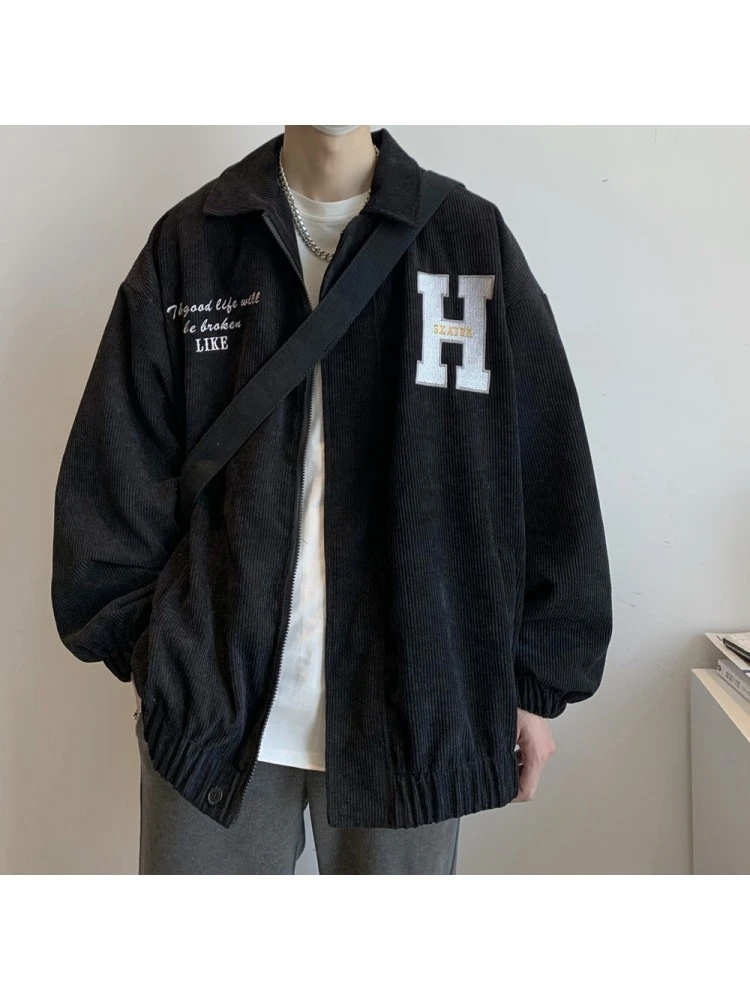 Men's Fashion Letter Printing Corduroy Jacket 3 Men's Fashion Letter Printing Corduroy Jacket