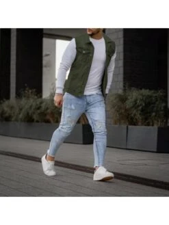 Men's Casual Pure Color Raw Edge Button Vest