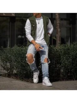 Men's Casual Pure Color Raw Edge Button Vest -Active Vogue P 20220822144350289 652