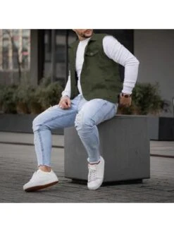 Men's Casual Pure Color Raw Edge Button Vest -Active Vogue P 20220822144352674 407