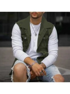 Men's Casual Pure Color Raw Edge Button Vest -Active Vogue P 20220822144355041 679