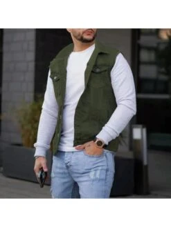Men's Casual Pure Color Raw Edge Button Vest -Active Vogue P 20220822144357369 319