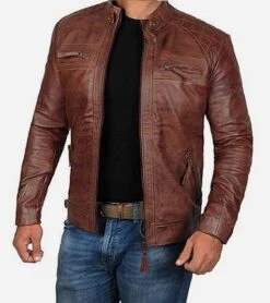 Men's Leather Pure Color Punk Motorcycle Jacket