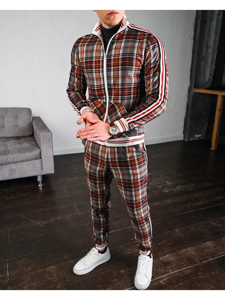 Casual Fashion Plaid Men's Two-Piece Set 3 Casual Fashion Plaid Men's Two-Piece Set