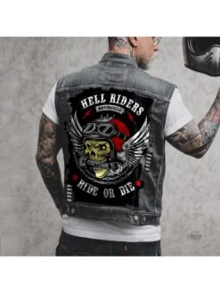 Men Skull Pattern Denim Sleeveless Jackets