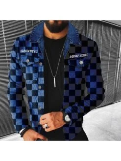 Casual Grid Denim Jackets For Men