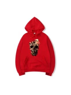Skull Printed Hooded Collar Men Hoodies Tops