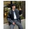 Fashion Pu Leather Men's Pure Color Jacket