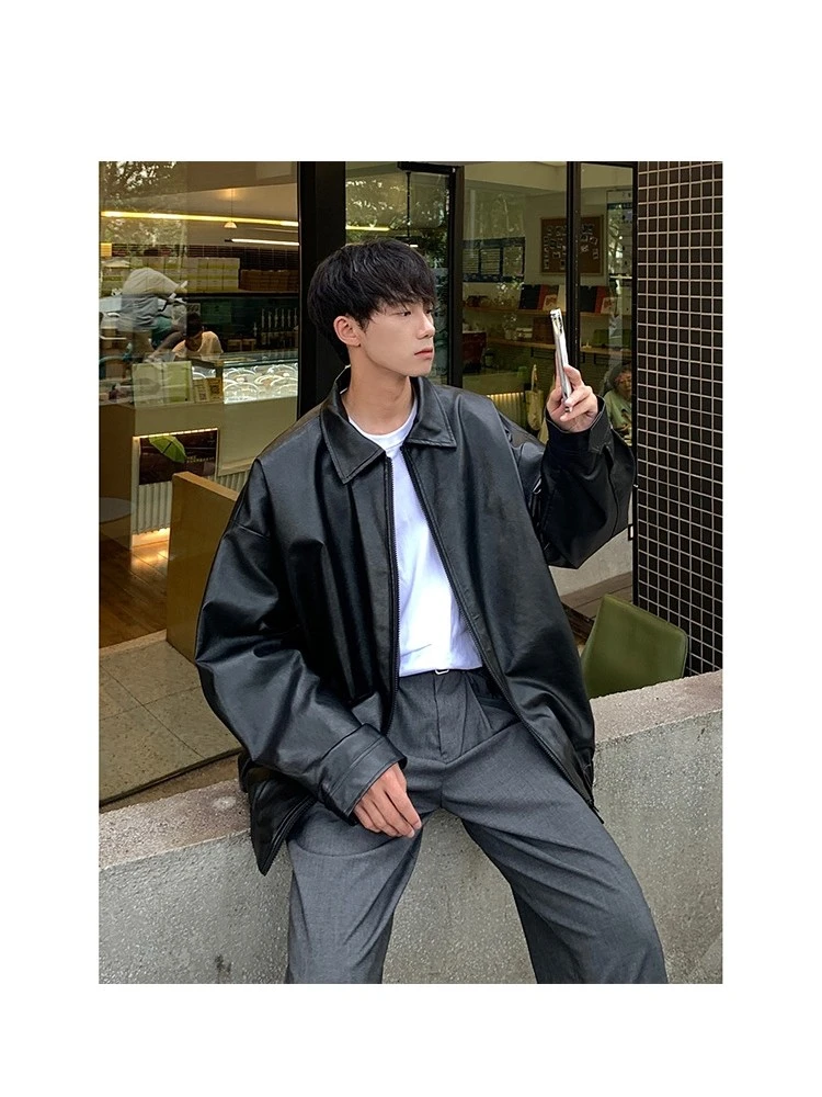 Fashion Pu Leather Men's Pure Color Jacket 3 Fashion Pu Leather Men's Pure Color Jacket