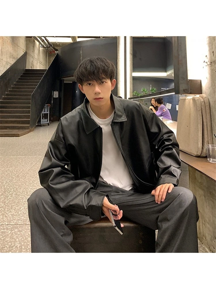 Fashion Pu Leather Men's Pure Color Jacket 4 Fashion Pu Leather Men's Pure Color Jacket - Image 2