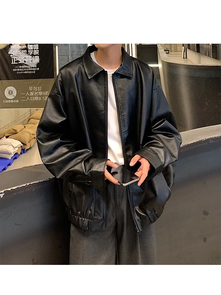 Fashion Pu Leather Men's Pure Color Jacket 5 Fashion Pu Leather Men's Pure Color Jacket - Image 3