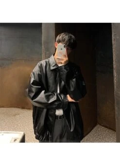 Fashion Pu Leather Men's Pure Color Jacket 10 Fashion Pu Leather Men's Pure Color Jacket -Active Vogue P 20220920141107531 260