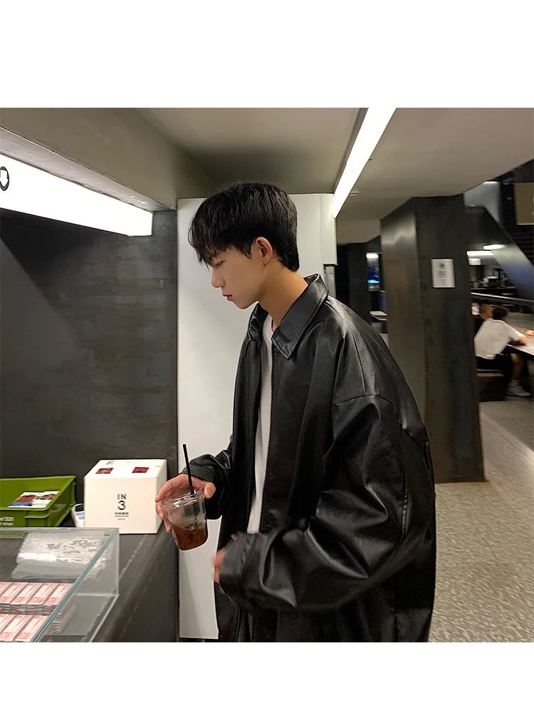 Fashion Pu Leather Men's Pure Color Jacket 7 Fashion Pu Leather Men's Pure Color Jacket - Image 5