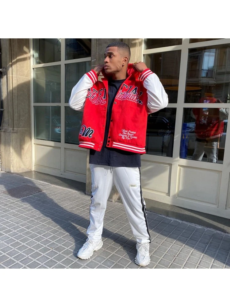 Red Embroidery Letter Men Hooded Collar Jacket Coats 3 Red Embroidery Letter Men Hooded Collar Jacket Coats