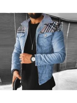 Plaid Patchwork Denim Jackets For Men -Active Vogue P 20220926103356792 710